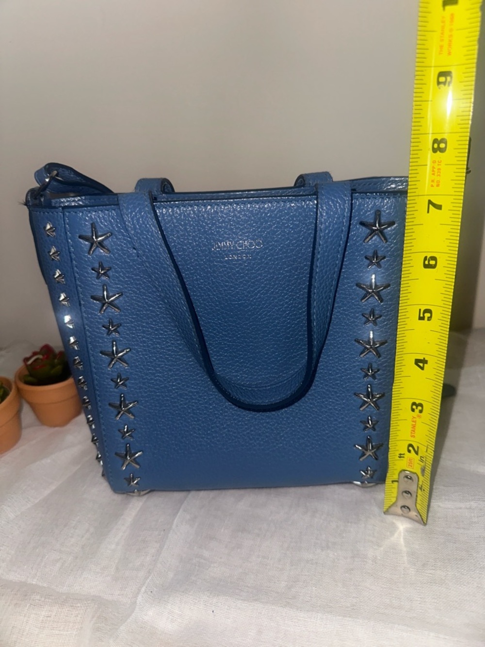 Authentic Jimmy Choo Mini Pagasi Blue Star-Embellished Leather 2-Way Crossbody - Picture 14 of 16